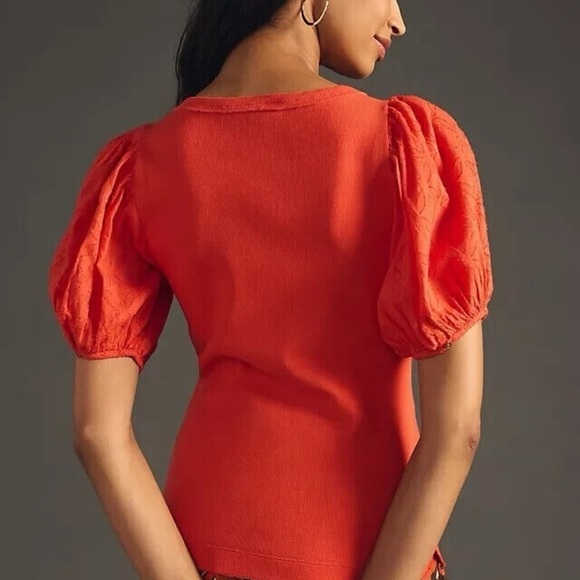 Anthropologie Pilcro Bella Henley Top Button Puff Sleeve Pullover Blouse​ - Picture 2 of 6